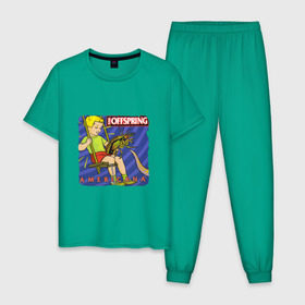 Мужская пижама хлопок с принтом The Offspring - americana в Курске, 100% хлопок | брюки и футболка прямого кроя, без карманов, на брюках мягкая резинка на поясе и по низу штанин
 | the offspring | качели | офспринг | оффспринг | рок | таракан | щупальце