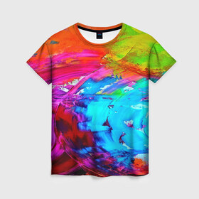 Женская футболка 3D с принтом Tie-dye в Курске, 100% полиэфир ( синтетическое хлопкоподобное полотно) | прямой крой, круглый вырез горловины, длина до линии бедер | abstraction | color | spray | tie dye | абстракция | акварель | живопись | искусство | краски | текстуры | цветные краски | яркие цвета