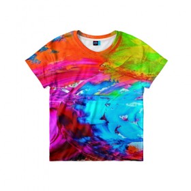 Детская футболка 3D с принтом Tie-dye в Курске, 100% гипоаллергенный полиэфир | прямой крой, круглый вырез горловины, длина до линии бедер, чуть спущенное плечо, ткань немного тянется | Тематика изображения на принте: abstraction | color | spray | tie dye | абстракция | акварель | живопись | искусство | краски | текстуры | цветные краски | яркие цвета