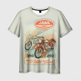Мужская футболка 3D с принтом JAWA в Курске, 100% полиэфир | прямой крой, круглый вырез горловины, длина до линии бедер | Тематика изображения на принте: bike | jawa | moto | sport | байк | мото | спорт | ява
