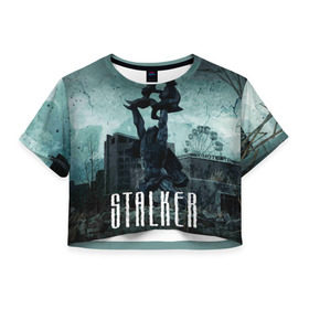 Женская футболка 3D укороченная с принтом Stalker в Курске, 100% полиэстер | круглая горловина, длина футболки до линии талии, рукава с отворотами | stalker | сталкер