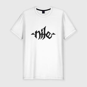Мужская футболка премиум с принтом Nile death metal логотип в Курске, 92% хлопок, 8% лайкра | приталенный силуэт, круглый вырез ворота, длина до линии бедра, короткий рукав | death | logo | metal | nile | лототип | метал | музыка | шрифт | эмблема