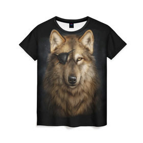 Женская футболка 3D с принтом Морской волк в Курске, 100% полиэфир ( синтетическое хлопкоподобное полотно) | прямой крой, круглый вырез горловины, длина до линии бедер | волк | глаз | животное | зверь | корабль | моряк | пират | собака | флот | хищник