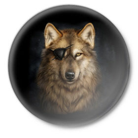 Значок с принтом Морской волк в Курске,  металл | круглая форма, металлическая застежка в виде булавки | волк | глаз | животное | зверь | корабль | моряк | пират | собака | флот | хищник