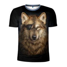 Мужская футболка 3D спортивная с принтом Морской волк в Курске, 100% полиэстер с улучшенными характеристиками | приталенный силуэт, круглая горловина, широкие плечи, сужается к линии бедра | волк | глаз | животное | зверь | корабль | моряк | пират | собака | флот | хищник