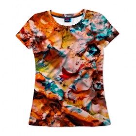 Женская футболка 3D с принтом Tie-Dye в Курске, 100% полиэфир ( синтетическое хлопкоподобное полотно) | прямой крой, круглый вырез горловины, длина до линии бедер | abstraction | color | spray | tie dye | абстракция | акварель | живопись | искусство | краски | текстуры | цветные краски | яркие цвета