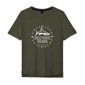 Мужская футболка хлопок Oversize с принтом White Shark Black в Курске, 100% хлопок | свободный крой, круглый ворот, “спинка” длиннее передней части | акула | настроение | новая | пацанская | позитив | прикольные картинки