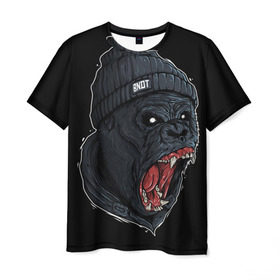 Мужская футболка 3D с принтом Горилла Бандит в Курске, 100% полиэфир | прямой крой, круглый вырез горловины, длина до линии бедер | swag | бандит | горилла | обезьяна