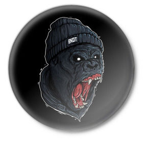 Значок с принтом Горилла Бандит в Курске,  металл | круглая форма, металлическая застежка в виде булавки | swag | бандит | горилла | обезьяна
