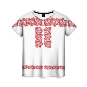 Женская футболка 3D с принтом Вышиванка в Курске, 100% полиэфир ( синтетическое хлопкоподобное полотно) | прямой крой, круглый вырез горловины, длина до линии бедер | белорусская | вышиванка | древнерусская | к празднику | косоворотка | красные | масленица | национальная одежда | патриотическая | рубаха | русская | узоры | украинская