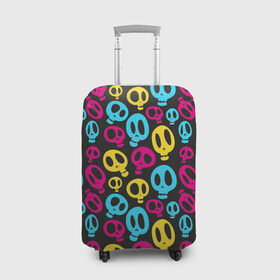 Чехол для чемодана 3D с принтом Веселый Хэллоуин в Курске, 86% полиэфир, 14% спандекс | двустороннее нанесение принта, прорези для ручек и колес | желтый | розовый | синий | череп