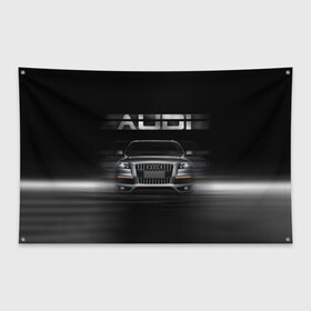 Флаг-баннер с принтом Audi Q7 скорость в Курске, 100% полиэстер | размер 67 х 109 см, плотность ткани — 95 г/м2; по краям флага есть четыре люверса для крепления | audi | авто | автомобиль | ауди | кольца | красивая | кроссовер | крутая | марка | машина | надпись | немецкая иномарка | прикольная | тачка | черная | эмблема