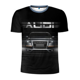 Мужская футболка 3D спортивная с принтом Audi Q7 скорость в Курске, 100% полиэстер с улучшенными характеристиками | приталенный силуэт, круглая горловина, широкие плечи, сужается к линии бедра | audi | авто | автомобиль | ауди | кольца | красивая | кроссовер | крутая | марка | машина | надпись | немецкая иномарка | прикольная | тачка | черная | эмблема