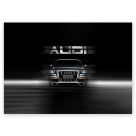 Поздравительная открытка с принтом Audi Q7 скорость в Курске, 100% бумага | плотность бумаги 280 г/м2, матовая, на обратной стороне линовка и место для марки
 | audi | авто | автомобиль | ауди | кольца | красивая | кроссовер | крутая | марка | машина | надпись | немецкая иномарка | прикольная | тачка | черная | эмблема