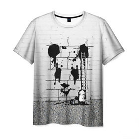 Мужская футболка 3D с принтом Панда вандал в Курске, 100% полиэфир | прямой крой, круглый вырез горловины, длина до линии бедер | бамбук | бамбуковый медведь | банка | животное | зубы | капли | когти | краска | красная книга | лапы | мишка | панда | подтеки | прикол | прикольный | рисует | следы | черный | япония