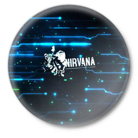 Значок с принтом Схема Nirvana (Курт Кобейн) в Курске,  металл | круглая форма, металлическая застежка в виде булавки | kurt cobain | микросхема | нирвана | плата
