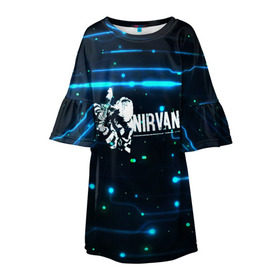 Детское платье 3D с принтом Схема Nirvana (Курт Кобейн) в Курске, 100% полиэстер | прямой силуэт, чуть расширенный к низу. Круглая горловина, на рукавах — воланы | Тематика изображения на принте: kurt cobain | микросхема | нирвана | плата