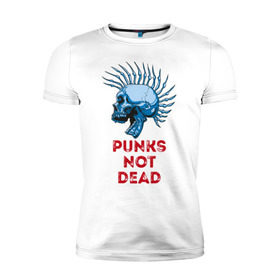 Мужская футболка премиум с принтом Punks not dead в Курске, 92% хлопок, 8% лайкра | приталенный силуэт, круглый вырез ворота, длина до линии бедра, короткий рукав | music | punk | rock | skull | музыка | панк | рок | череп | черепа