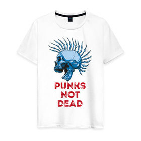 Мужская футболка хлопок с принтом Punks not dead в Курске, 100% хлопок | прямой крой, круглый вырез горловины, длина до линии бедер, слегка спущенное плечо. | music | punk | rock | skull | музыка | панк | рок | череп | черепа