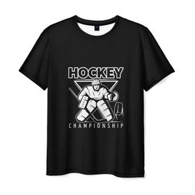 Мужская футболка 3D с принтом Hockey Championship в Курске, 100% полиэфир | прямой крой, круглый вырез горловины, длина до линии бедер | Тематика изображения на принте: bandy | hockey | клюшка | коньки | лед | спорт | хоккей