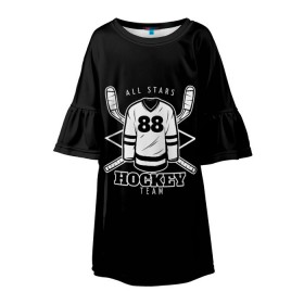 Детское платье 3D с принтом Hockey Team в Курске, 100% полиэстер | прямой силуэт, чуть расширенный к низу. Круглая горловина, на рукавах — воланы | Тематика изображения на принте: bandy | hockey | клюшка | коньки | лед | спорт | хоккей