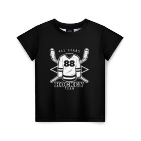 Детская футболка 3D с принтом Hockey Team в Курске, 100% гипоаллергенный полиэфир | прямой крой, круглый вырез горловины, длина до линии бедер, чуть спущенное плечо, ткань немного тянется | bandy | hockey | клюшка | коньки | лед | спорт | хоккей