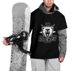Накидка на куртку 3D с принтом Bear hockey в Курске, 100% полиэстер |  | bandy | hockey | клюшка | коньки | лед | спорт | хоккей
