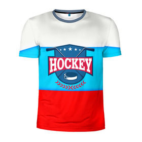 Мужская футболка 3D спортивная с принтом Hockey Russia в Курске, 100% полиэстер с улучшенными характеристиками | приталенный силуэт, круглая горловина, широкие плечи, сужается к линии бедра | bandy | hockey | клюшка | коньки | лед | россия | русский хоккей | спорт | хоккей