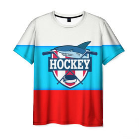Мужская футболка 3D с принтом Акула хоккея в Курске, 100% полиэфир | прямой крой, круглый вырез горловины, длина до линии бедер | bandy | hockey | клюшка | коньки | лед | россия | русский хоккей | спорт | хоккей