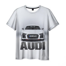 Мужская футболка 3D с принтом Audi серебро в Курске, 100% полиэфир | прямой крой, круглый вырез горловины, длина до линии бедер | Тематика изображения на принте: ауди | машина