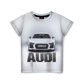 Детская футболка 3D с принтом Audi серебро в Курске, 100% гипоаллергенный полиэфир | прямой крой, круглый вырез горловины, длина до линии бедер, чуть спущенное плечо, ткань немного тянется | ауди | машина
