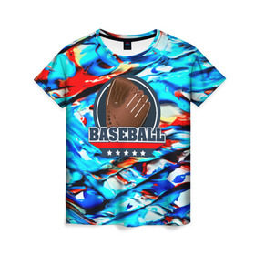 Женская футболка 3D с принтом Бейсбол color в Курске, 100% полиэфир ( синтетическое хлопкоподобное полотно) | прямой крой, круглый вырез горловины, длина до линии бедер | baseball | sport | бейсбол | спорт