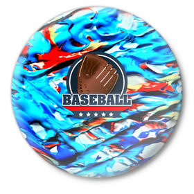 Значок с принтом Бейсбол color в Курске,  металл | круглая форма, металлическая застежка в виде булавки | Тематика изображения на принте: baseball | sport | бейсбол | спорт