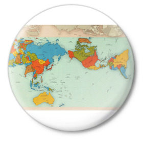 Значок с принтом Правильная карта мира. в Курске,  металл | круглая форма, металлическая застежка в виде булавки | Тематика изображения на принте: authagraph world map | австралия | азия | америка | глобус | гренландия | дизайн карты мира | европа | карта | мир