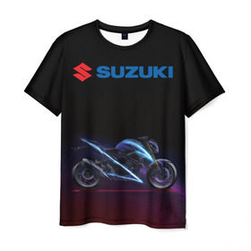 Мужская футболка 3D с принтом Suzuki в Курске, 100% полиэфир | прямой крой, круглый вырез горловины, длина до линии бедер | Тематика изображения на принте: suzuki | байк | мотик | мото | мотоцикл | спортбайк | сузуки