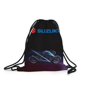 Рюкзак-мешок 3D с принтом Suzuki в Курске, 100% полиэстер | плотность ткани — 200 г/м2, размер — 35 х 45 см; лямки — толстые шнурки, застежка на шнуровке, без карманов и подкладки | suzuki | байк | мотик | мото | мотоцикл | спортбайк | сузуки