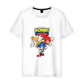 Мужская футболка хлопок с принтом Sonic Mania в Курске, 100% хлопок | прямой крой, круглый вырез горловины, длина до линии бедер, слегка спущенное плечо. | sega | sonic | sonic mania | ежик | наклз | соник | тейлс
