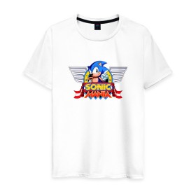 Мужская футболка хлопок с принтом Sonic MANIA в Курске, 100% хлопок | прямой крой, круглый вырез горловины, длина до линии бедер, слегка спущенное плечо. | mania | sega | sonic | sonic mania | ежик | соник