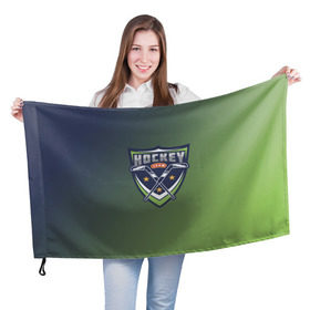 Флаг 3D с принтом Hockey в Курске, 100% полиэстер | плотность ткани — 95 г/м2, размер — 67 х 109 см. Принт наносится с одной стороны | зеленый | спорт | хоккей