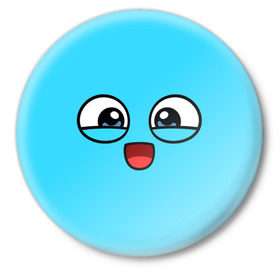 Значок с принтом Эмодзи / Смайл (голубой цвет) в Курске,  металл | круглая форма, металлическая застежка в виде булавки | глаза | милые | подарок | смайл | смайлик | улыбка | эмодзи | эмоции