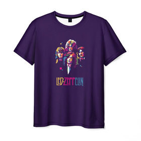 Мужская футболка 3D с принтом Led Zeppelin Color в Курске, 100% полиэфир | прямой крой, круглый вырез горловины, длина до линии бедер | рок