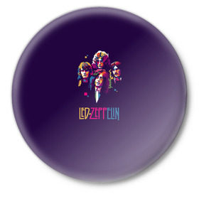 Значок с принтом Led Zeppelin Color в Курске,  металл | круглая форма, металлическая застежка в виде булавки | Тематика изображения на принте: рок