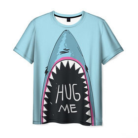 Мужская футболка 3D с принтом Обними Меня / Акула в Курске, 100% полиэфир | прямой крой, круглый вырез горловины, длина до линии бедер | hug me | shark | челюсти