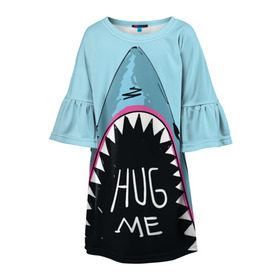 Детское платье 3D с принтом Обними Меня / Акула в Курске, 100% полиэстер | прямой силуэт, чуть расширенный к низу. Круглая горловина, на рукавах — воланы | Тематика изображения на принте: hug me | shark | челюсти