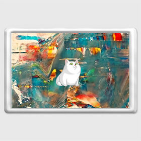 Магнит 45*70 с принтом Белый котик в Курске, Пластик | Размер: 78*52 мм; Размер печати: 70*45 | cat | арт | взгляд | кот | кот хипстер | котёнок | котятки | котятушки | кошечки | кошка | мордочка