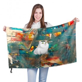 Флаг 3D с принтом Белый котик в Курске, 100% полиэстер | плотность ткани — 95 г/м2, размер — 67 х 109 см. Принт наносится с одной стороны | cat | арт | взгляд | кот | кот хипстер | котёнок | котятки | котятушки | кошечки | кошка | мордочка