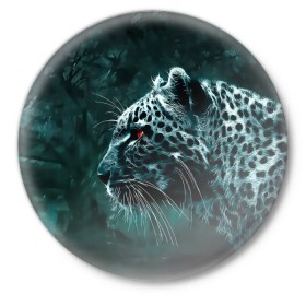 Значок с принтом Леопард неоновый в Курске,  металл | круглая форма, металлическая застежка в виде булавки | гепард | леопард | темный | хищник