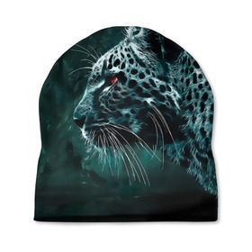 Шапка 3D с принтом Леопард неоновый в Курске, 100% полиэстер | универсальный размер, печать по всей поверхности изделия | гепард | леопард | темный | хищник