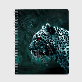 Тетрадь с принтом Леопард в Курске, 100% бумага | 48 листов, плотность листов — 60 г/м2, плотность картонной обложки — 250 г/м2. Листы скреплены сбоку удобной пружинной спиралью. Уголки страниц и обложки скругленные. Цвет линий — светло-серый
 | Тематика изображения на принте: гепард | леопард | темный | хищник