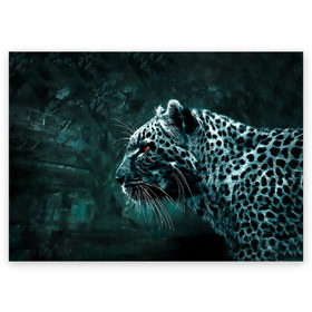 Поздравительная открытка с принтом Леопард в Курске, 100% бумага | плотность бумаги 280 г/м2, матовая, на обратной стороне линовка и место для марки
 | Тематика изображения на принте: гепард | леопард | темный | хищник